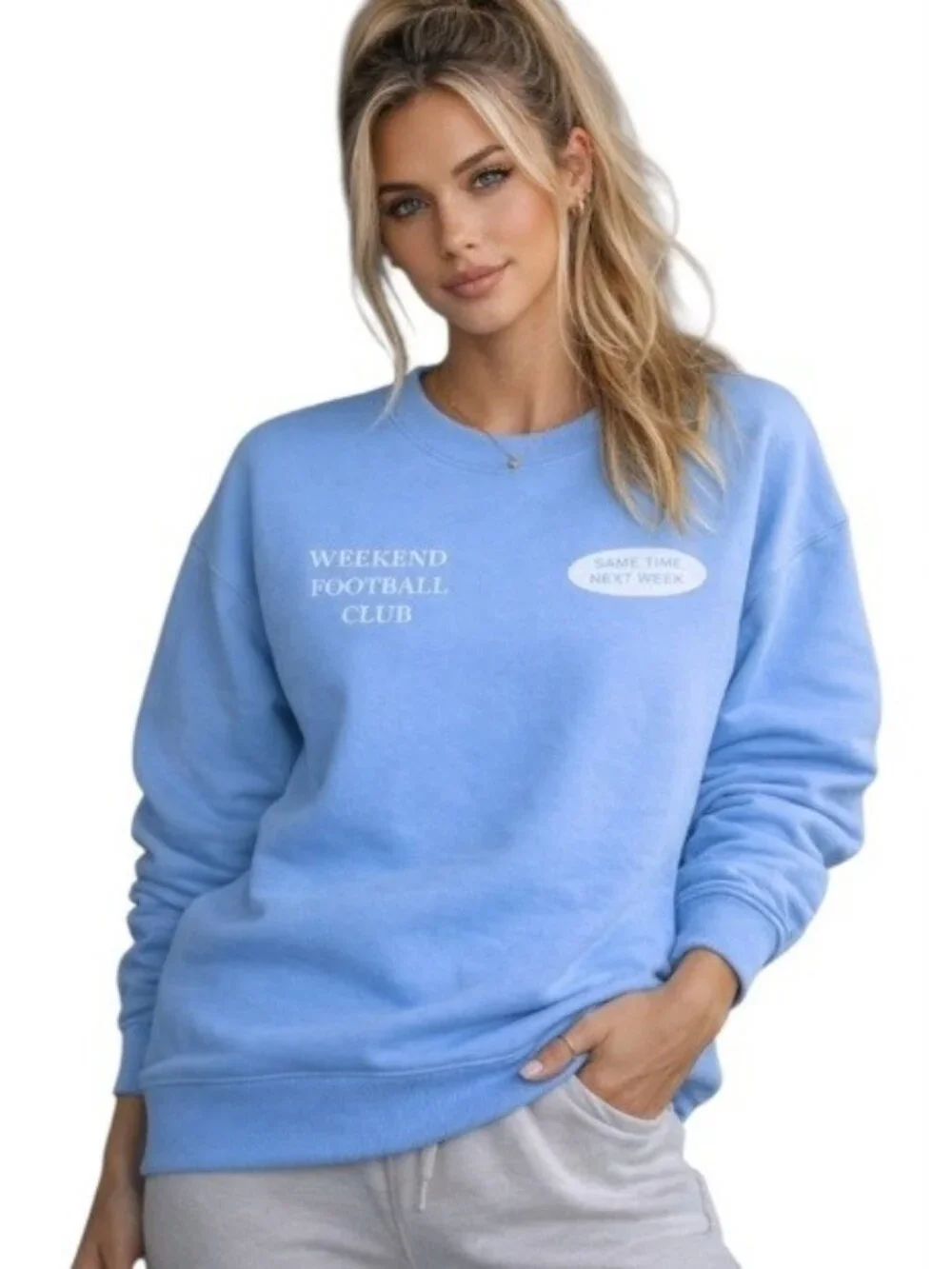 Wild Fable Women's Boxy Oversized Sweatshirt Blue Weekend Football Club Size M - Picture 1 of 14